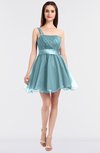 ColsBM Lucille Aqua Princess Ball Gown Asymmetric Neckline Zip up Mini Ruching Bridesmaid Dresses