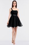 ColsBM Lucille Black Princess Ball Gown Asymmetric Neckline Zip up Mini Ruching Bridesmaid Dresses