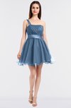 ColsBM Lucille Faded Denim Princess Ball Gown Asymmetric Neckline Zip up Mini Ruching Bridesmaid Dresses