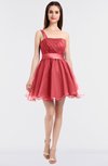 ColsBM Lucille Hot Coral Princess Ball Gown Asymmetric Neckline Zip up Mini Ruching Bridesmaid Dresses