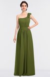 ColsBM Winter Olive Green Mature A-line Asymmetric Neckline Sleeveless Floor Length Flower Bridesmaid Dresses