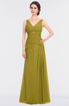 ColsBM Leona Golden Olive Mature A-line V-neck Zip up Floor Length Ruching Bridesmaid Dresses