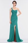 ColsBM Selah Emerald Green Sexy Sheath Asymmetric Neckline Sleeveless Sweep Train Beaded Bridesmaid Dresses