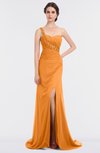 ColsBM Selah Orange Sexy Sheath Asymmetric Neckline Sleeveless Sweep Train Beaded Bridesmaid Dresses