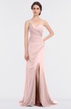 ColsBM Selah Pastel Pink Sexy Sheath Asymmetric Neckline Sleeveless Sweep Train Beaded Bridesmaid Dresses