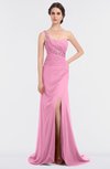 ColsBM Selah Pink Sexy Sheath Asymmetric Neckline Sleeveless Sweep Train Beaded Bridesmaid Dresses
