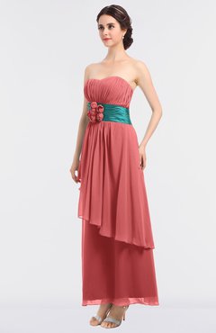 ColsBM Johanna Coral Elegant A-line Sleeveless Zip up Ankle Length Ruching Bridesmaid Dresses