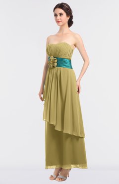 ColsBM Johanna Gold Elegant A-line Sleeveless Zip up Ankle Length Ruching Bridesmaid Dresses