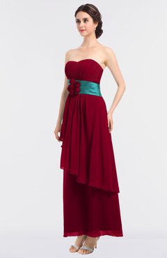 ColsBM Johanna Maroon Elegant A-line Sleeveless Zip up Ankle Length Ruching Bridesmaid Dresses