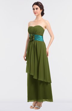 ColsBM Johanna Olive Green Elegant A-line Sleeveless Zip up Ankle Length Ruching Bridesmaid Dresses