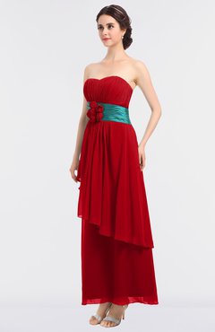 ColsBM Johanna Red Elegant A-line Sleeveless Zip up Ankle Length Ruching Bridesmaid Dresses