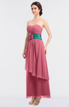 ColsBM Johanna Watermelon Elegant A-line Sleeveless Zip up Ankle Length Ruching Bridesmaid Dresses