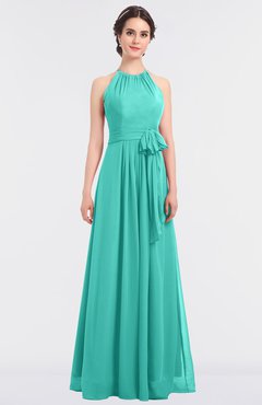 ColsBM Ellie Blue Turquoise Classic Halter Sleeveless Zip up Floor Length Flower Bridesmaid Dresses