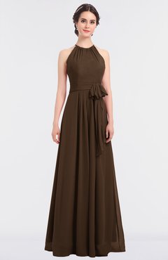 ColsBM Ellie Chocolate Brown Classic Halter Sleeveless Zip up Floor Length Flower Bridesmaid Dresses