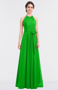 ColsBM Ellie Classic Green Classic Halter Sleeveless Zip up Floor Length Flower Bridesmaid Dresses