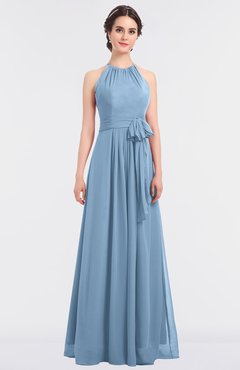 ColsBM Ellie Dusty Blue Classic Halter Sleeveless Zip up Floor Length Flower Bridesmaid Dresses