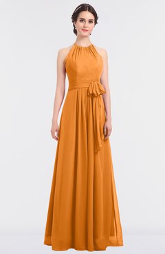 ColsBM Ellie Orange Classic Halter Sleeveless Zip up Floor Length Flower Bridesmaid Dresses