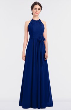 ColsBM Ellie Sodalite Blue Classic Halter Sleeveless Zip up Floor Length Flower Bridesmaid Dresses