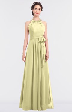ColsBM Ellie Soft Yellow Classic Halter Sleeveless Zip up Floor Length Flower Bridesmaid Dresses