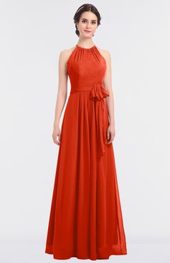 ColsBM Ellie Tangerine Tango Classic Halter Sleeveless Zip up Floor Length Flower Bridesmaid Dresses