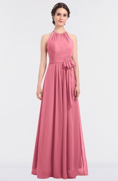 ColsBM Ellie Watermelon Classic Halter Sleeveless Zip up Floor Length Flower Bridesmaid Dresses
