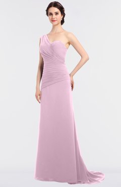 ColsBM Ruby Baby Pink Elegant A-line Asymmetric Neckline Sleeveless Zip up Sweep Train Bridesmaid Dresses