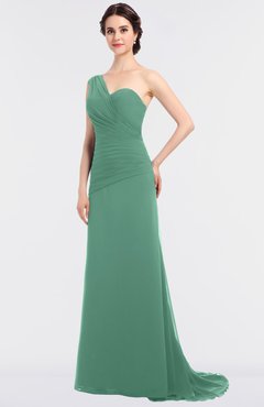 ColsBM Ruby Beryl Green Elegant A-line Asymmetric Neckline Sleeveless Zip up Sweep Train Bridesmaid Dresses