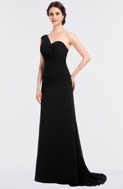 ColsBM Ruby Black Elegant A-line Asymmetric Neckline Sleeveless Zip up Sweep Train Bridesmaid Dresses