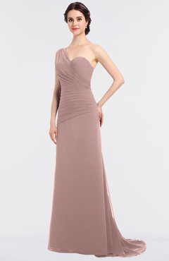 ColsBM Ruby Blush Pink Elegant A-line Asymmetric Neckline Sleeveless Zip up Sweep Train Bridesmaid Dresses