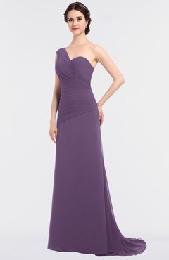 ColsBM Ruby Chinese Violet Elegant A-line Asymmetric Neckline Sleeveless Zip up Sweep Train Bridesmaid Dresses
