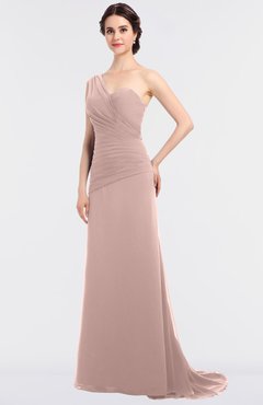 ColsBM Ruby Dusty Rose Elegant A-line Asymmetric Neckline Sleeveless Zip up Sweep Train Bridesmaid Dresses