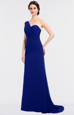 ColsBM Ruby Electric Blue Elegant A-line Asymmetric Neckline Sleeveless Zip up Sweep Train Bridesmaid Dresses