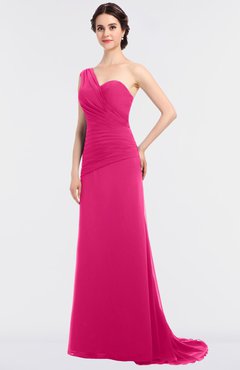 ColsBM Ruby Fandango Pink Elegant A-line Asymmetric Neckline Sleeveless Zip up Sweep Train Bridesmaid Dresses