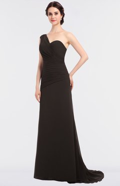 ColsBM Ruby Fudge Brown Elegant A-line Asymmetric Neckline Sleeveless Zip up Sweep Train Bridesmaid Dresses