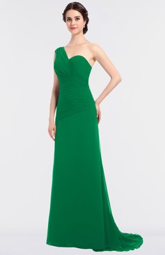 ColsBM Ruby Green Elegant A-line Asymmetric Neckline Sleeveless Zip up Sweep Train Bridesmaid Dresses