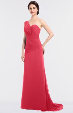 ColsBM Ruby Guava Elegant A-line Asymmetric Neckline Sleeveless Zip up Sweep Train Bridesmaid Dresses