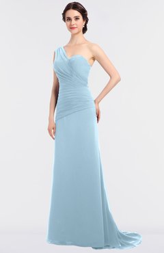 ColsBM Ruby Ice Blue Elegant A-line Asymmetric Neckline Sleeveless Zip up Sweep Train Bridesmaid Dresses