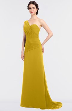 ColsBM Ruby Lemon Curry Elegant A-line Asymmetric Neckline Sleeveless Zip up Sweep Train Bridesmaid Dresses