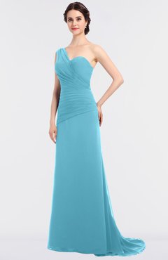 ColsBM Ruby Light Blue Elegant A-line Asymmetric Neckline Sleeveless Zip up Sweep Train Bridesmaid Dresses