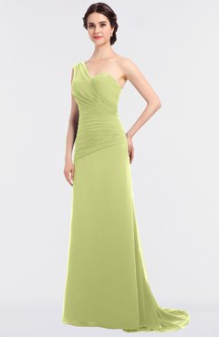 ColsBM Ruby Lime Green Elegant A-line Asymmetric Neckline Sleeveless Zip up Sweep Train Bridesmaid Dresses