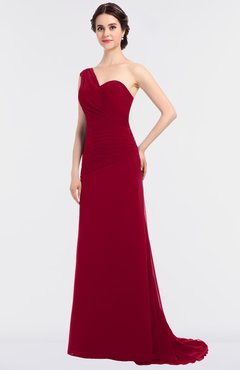 ColsBM Ruby Maroon Elegant A-line Asymmetric Neckline Sleeveless Zip up Sweep Train Bridesmaid Dresses