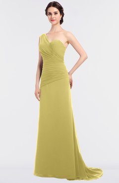 ColsBM Ruby Misted Yellow Elegant A-line Asymmetric Neckline Sleeveless Zip up Sweep Train Bridesmaid Dresses