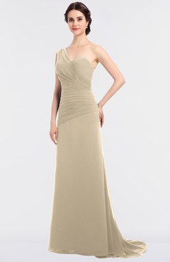 ColsBM Ruby Novelle Peach Elegant A-line Asymmetric Neckline Sleeveless Zip up Sweep Train Bridesmaid Dresses