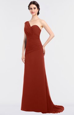 ColsBM Ruby Rust Elegant A-line Asymmetric Neckline Sleeveless Zip up Sweep Train Bridesmaid Dresses