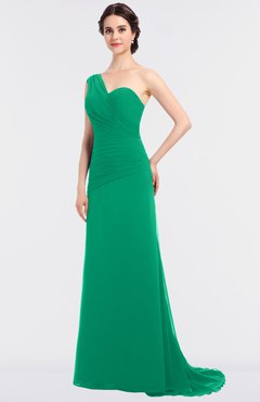 ColsBM Ruby Sea Green Elegant A-line Asymmetric Neckline Sleeveless Zip up Sweep Train Bridesmaid Dresses