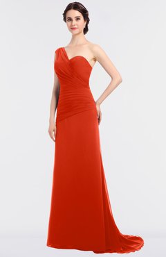ColsBM Ruby Tangerine Tango Elegant A-line Asymmetric Neckline Sleeveless Zip up Sweep Train Bridesmaid Dresses