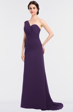 ColsBM Ruby Violet Elegant A-line Asymmetric Neckline Sleeveless Zip up Sweep Train Bridesmaid Dresses