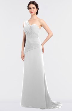 ColsBM Ruby White Elegant A-line Asymmetric Neckline Sleeveless Zip up Sweep Train Bridesmaid Dresses