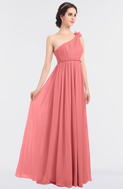 ColsBM Lucy Shell Pink Mature Asymmetric Neckline Sleeveless Zip up Floor Length Ruching Bridesmaid Dresses