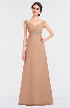 ColsBM Nadia Almost Apricot Elegant A-line Short Sleeve Zip up Floor Length Beaded Bridesmaid Dresses
